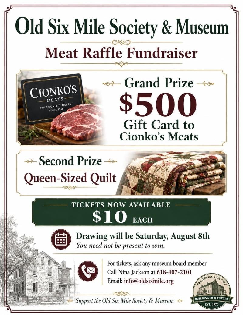 Old Six Mile Society & Museum Meat Raffle Fundraiser event flyer
