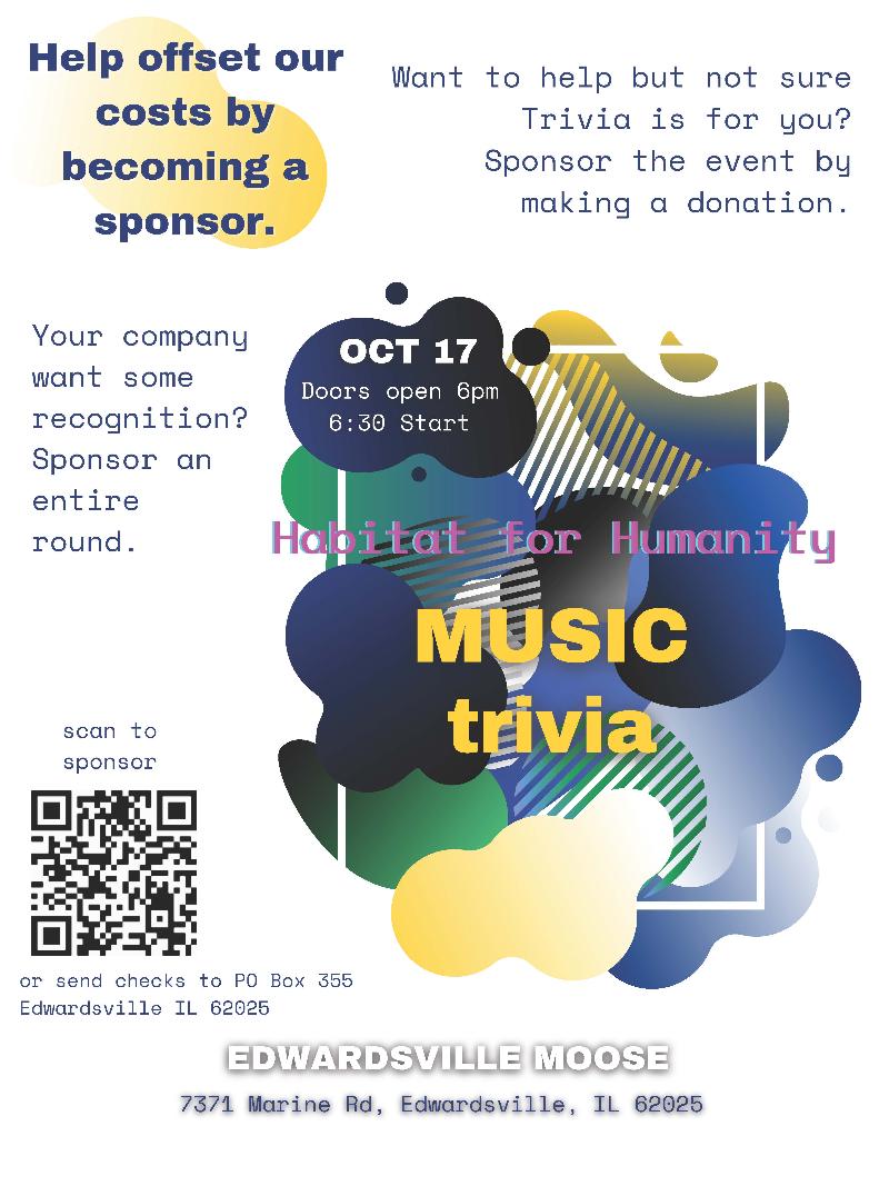 Edwardsville/Glen Carbon Habitat for Humanity Music Trivia event flyer