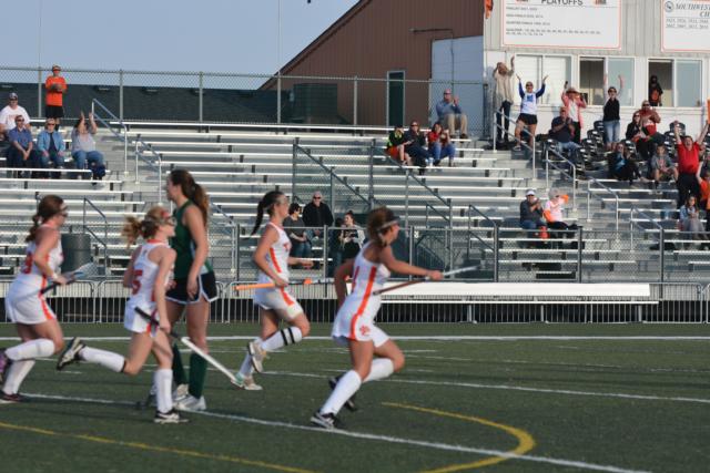 Players and fans react with jubilation at Jade Weber's last-second goal against Whitfield for the win.