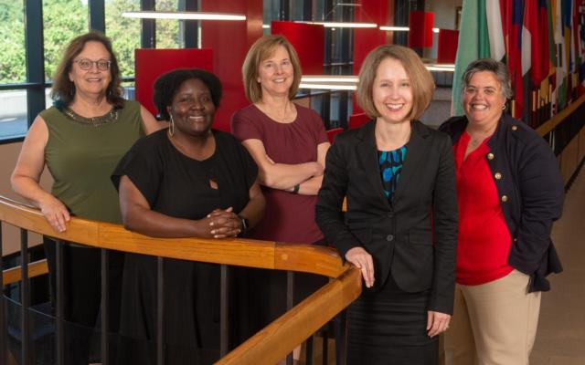 Photo (L-R): SIUE’s Leah O’Brien, professor of chemistry; Jessica Harris, interim assistant provost for inclusive academic excellence; Lynn Bartels, professor of psychology; Susan Morgan, associate dean for research and graduate studies in the SIUE Graduate School; and Denise Cobb provost and vice chancellor for academic affairs.