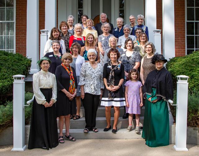 Members of the Monticello Foundation and the Ninian Edwards Chapter, NSDAR gathered at the Evergreens Oct. 9 to honor Harriet Haskell. Pictured, in the front row, from left to right, are Cindy Turner, Bonnie Norman, Linda Nevlin, Terri Hilgendorf, Talia McDonald and Kathy Wilson. In the second row are Paula Mattix-Wand and Jean Shimunek. In the third row are Dianne Blasa, Andrea Dipazo, Carla Snyder, Debbie Killebrew and Lacy McDonald. In the fourth row are Joyce Mormino, Carol Borner, Ellie Dralle, Barb Oleson, Terri Drew and Susan Kreitner. In the back row are Louise McKinney, Rose Mary Oglesby, Esther Gillespie, Zeke Jabusch, Ferne Ridenour, Roberta Mozier and Shirley Lyerla.