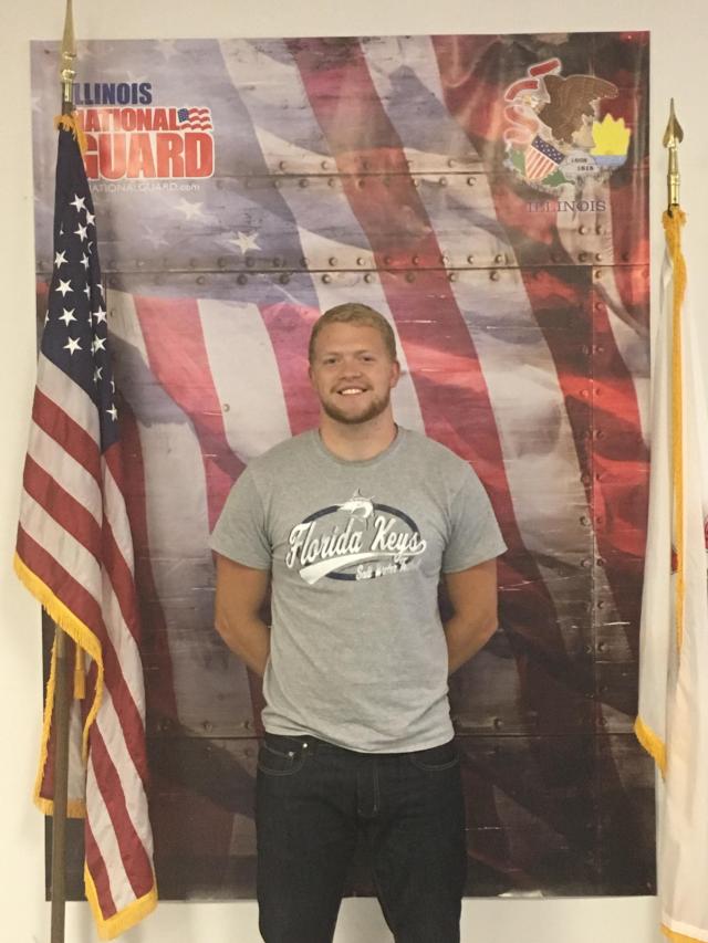 Pvt. Timothy Boyce of Highland, Illinois, poses at the St. Louis Military Enlistment Processing Station in St. Louis, Missouri, Set. 21. Boyce enlisted as an 11B, Infantryman. (U.S. Army photo courtesy of Illinois Army National Guard Recruiting and Retention Command)
