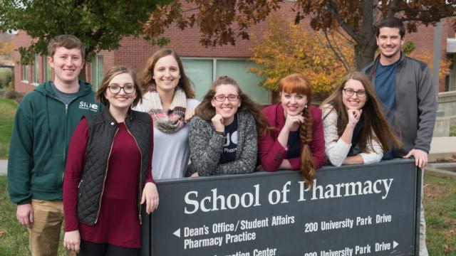 Seven students from Rochester are currently studying in the SIUE School of Pharmacy. (L-R) Andrew Moore, Kaylee Poole, Megan Western, Makynzie Ashbaugh, Devin Dinora, Erin Lindstrom and Blake Lutzow.
