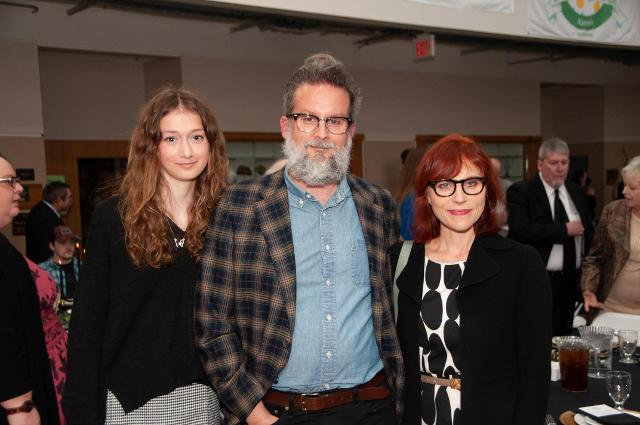 Professor of Art Craig Newsom and family pose at the recognition dinner for honored faculty members. Newsom was named the James C. & Enid J. Pegram Chair in Fine Arts. (Blackburn College/Becky Bishop)