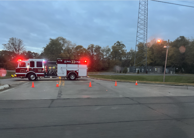 A Godfrey Fire Protection District truck blocks part of Clifton Terrace Road after a vehicle overturned. Thankfully, no one was injured in the accident. (Photos by Mike Hall)