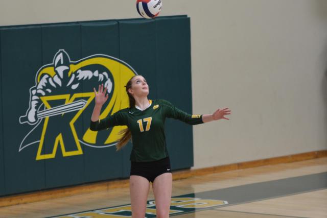 The Knights' Danielle Timmermann lets loose of a serve. (Photo by Dan Brannan)