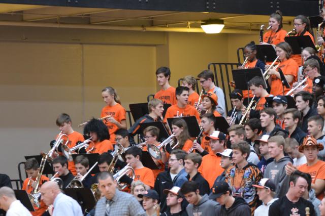 As normal, the Edwardsville band had the team and crowd fired up all night long Tuesday. (Photo by Dan Brannan)