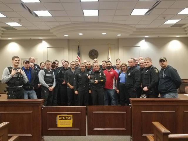 Officers from all ranks and ages gathered at the command center to thank Lt. Adams for his many years of service. (Courtesy of the APD Facebook Page)