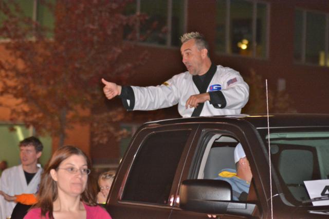 Master Rich Grogan, Kick'n-Life Guru from Grogan's Academy of Martial Arts, gives the crowd a "thumbs up."