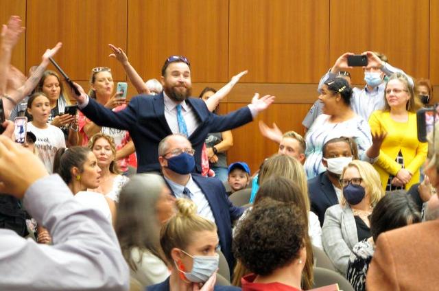 Louisiana residents object to mask mandates at a state Board of Elementary and Secondary Education meeting in August 2021.