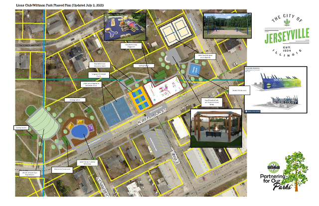 A phased plan for improvements and upgrades at Jerseyville’s Lions Club/Wittman Park complex, located on the city’s east side along North Jefferson Street, is shown.