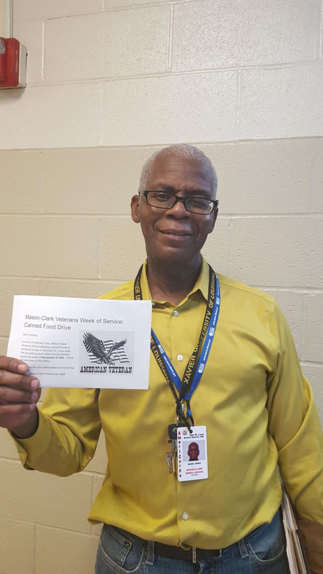 United States Navy veteran and current AmeriCorps member at Mason-Clark Middle School, Mark Jones. 
