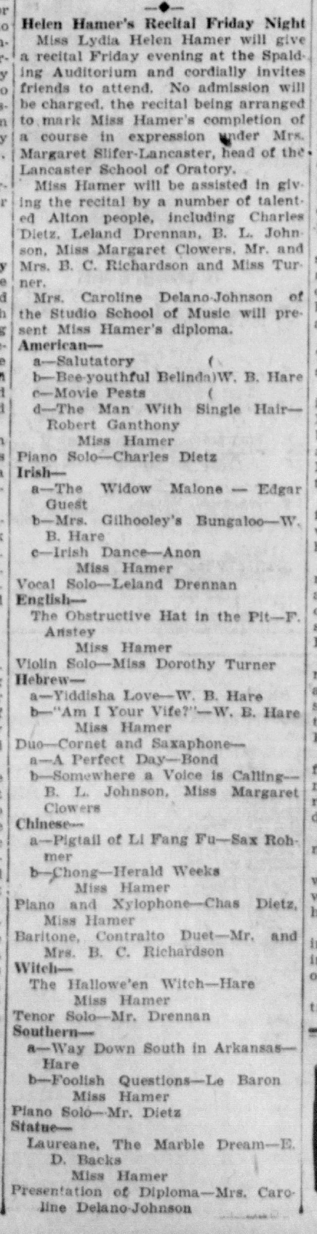 Alton Evening Telegraph, November 7, 1925