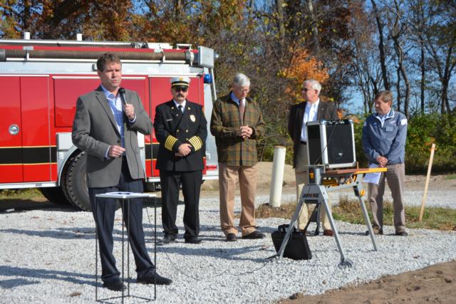 Edwardsville Mayor Hal Patton speaks at the SIUE Fire Station ground breaking on Saturday.
