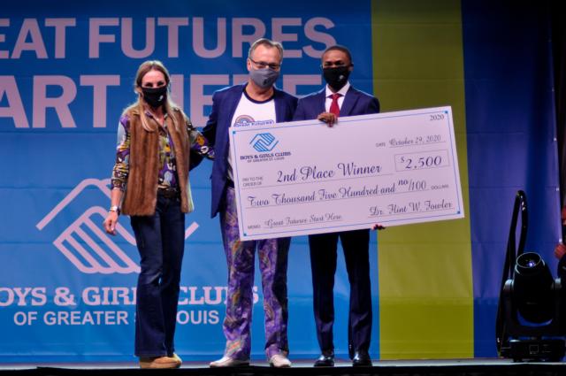 2nd Place winner receiving the $2,500 Emerson Scholarship is Teen Center of Excellence member, Diondre Fulton - Award presented by Matt & Linda Renner