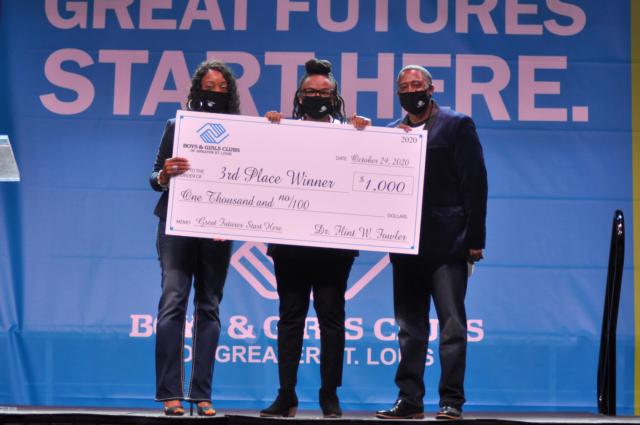 3rd Place winner receiving a $1,000 Scholarship is Adams Park Club member, Triniti Groves - Award presented by Lorenzo & Sheila Boyd