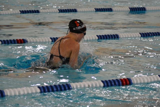 Victoria Thomae glides to first in the 50 breast for the Breakers this past weekend. (Photo by Dan Brannan)