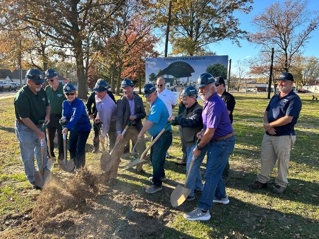 Village officials break ground on the pavilion.