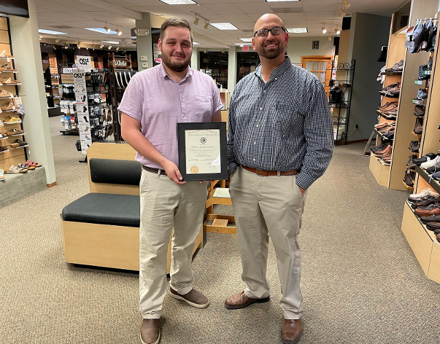 Anthony Gonzales (left) with Andrew Hagopian (right) owner of Cleary's Shoes. 