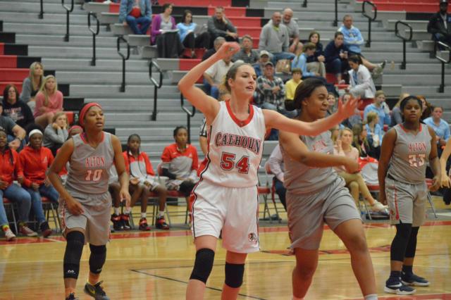 Calhoun's Grace Baalman looks for a pass inside against Alton.