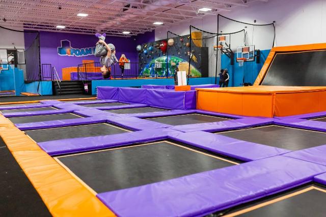 Main trampoline court inside Altitude Trampoline Park in Glen Carbon, IL