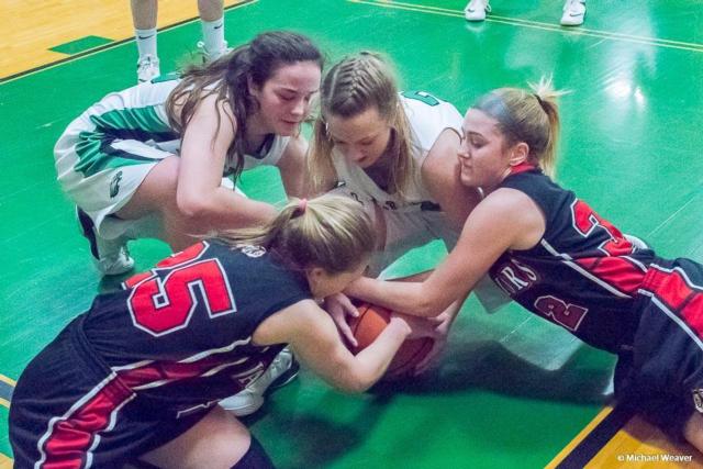 This photo illustrates the intensity of Friday night's Calhoun-Carrollton girls basketball game. (All photos by Michael Weaver)