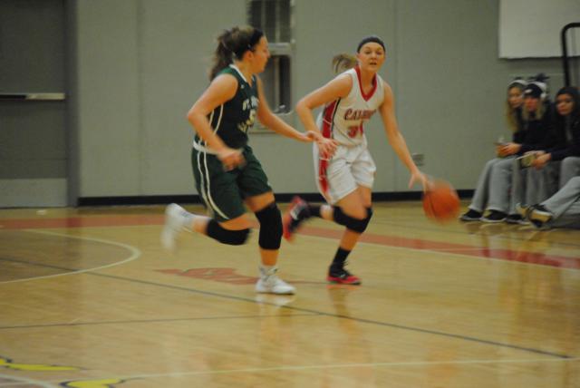 Kassidy Klocke paced Calhoun with 26 points in the Saturday shootout game at Alton against St. Joseph's. (Photo by Brent Feeney)