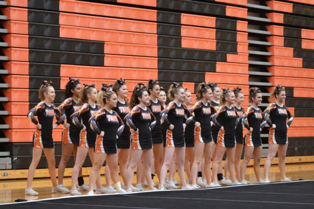 Edwardsville's varsity cheerleaders.