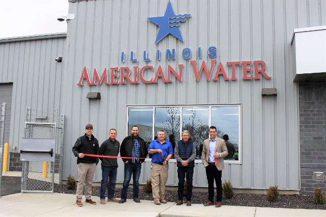 Pictured left to right: Stu Bailey (Helmkamp Project Manager), Randy Houck (Helmkamp Superintendent), Ric Cooper (ILAW Senior Design Engineer - Wastewater), Brendan St. Peters (ILAW Senior Supervisor – Water & Wastewater Operations), Jerseyville Mayor Bill Russell, and Ethan Steinacher (ILAW Senior Manager, Operations – Central Division)