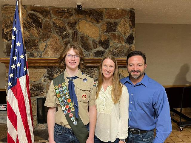 Jack Rigoni with his parents, Christin and Alex Rigoni.
