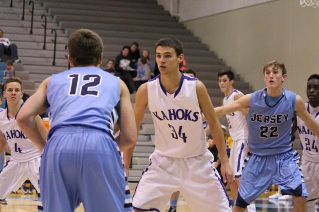 Sam Webb stares down Blake Wittman as he prepares to pass. 