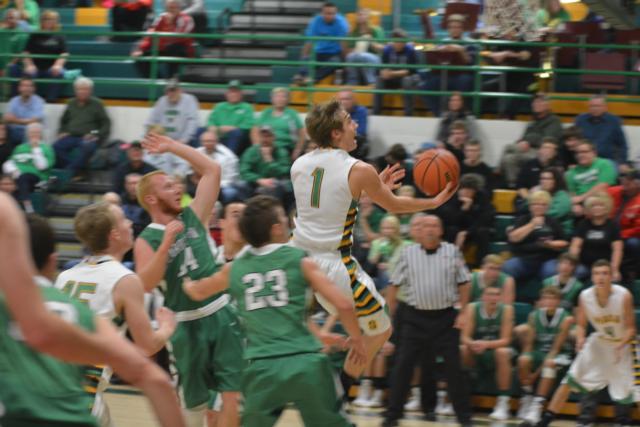 Southwestern's Justin Bailey makes a move on the Hawks Tuesday at Southwestern. Bailey has been a star in Southwestern's games so far this season, although only a sophomore. (Photo by Dan Brannan)