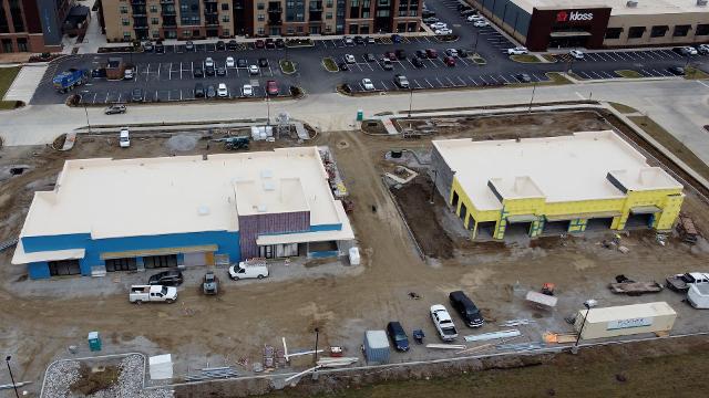 An overhead Skycam view of the construction where Drunken Fish, Kimichi Guys, Nothing Bundt Cakes, and Eskimo Hut Frozen Daiquiris To-Go will locate. (Photos by Seth Steinacher)