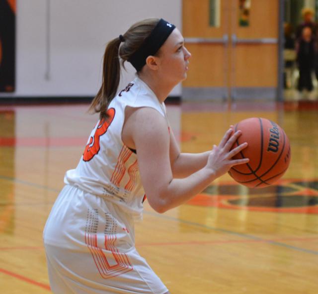 Rachel Vinyard eyes the basket for two points on Monday. (Photo by Dan Brannan)