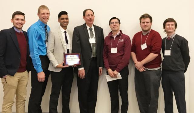 At the IEEE St. Louis Section’s annual banquet were (L-R) SIUE’s Corwin Fritts, secretary, Tyler Friedel, chair, Justin Haque, director of development, Dr. George Engel, faculty advisor, Dr. Cem Karacal, dean of the School of Engineering, Kaleb Cole, member, and Jack White, past president.