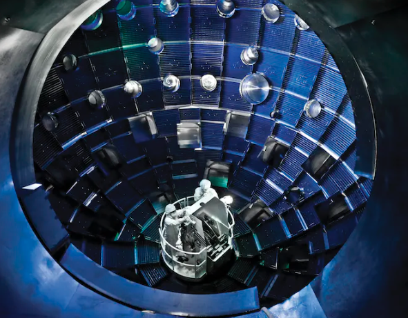 The target chamber at the National Ignition Facility has been the site of a number of breakthroughs in fusion physics. U.S. Department of Energy/Lawrence Livermore National Laboratory