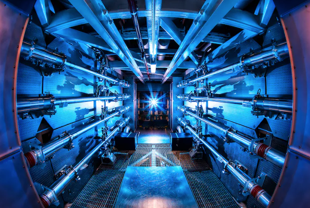 Machinery used to create the powerful lasers, like these pre-amplifiers, currently requires a lot more energy than the lasers themselves produce. Lawrence Livermore National Laboratory, CC BY-SA