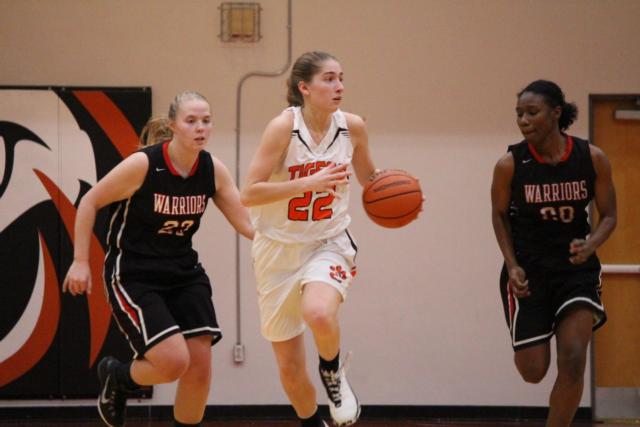 Edwardsville's Kate Martin poured in points in the Edwardsville win over Granite City on Thursday. Martin has been one of the scoring leaders for the Tigers in nearly every game this season. (Photo by Madelaine Gerard)