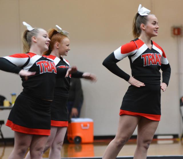 Triad cheerleaders had a big day on Sunday in the Edwardsville ICCA competition. (Photos by Dan Brannan)