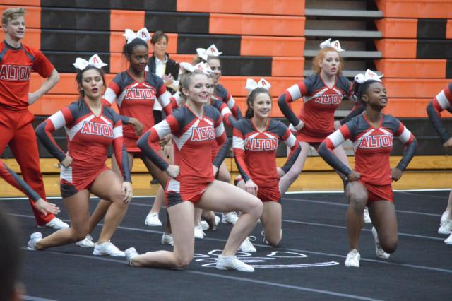 The Alton High School cheerleaders. (Photo by Brent Feeney)