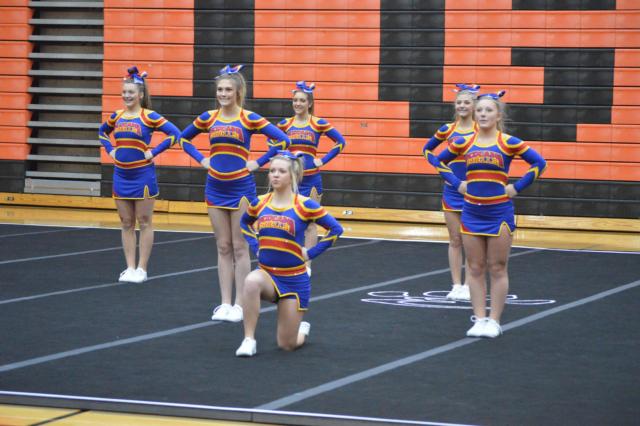 Roxana cheerleaders show their skills. (Photo by Brent Feeney)