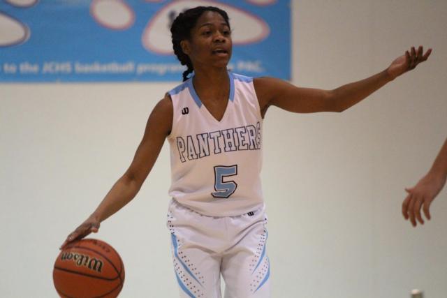 Kiara Chapman calls down the court to her teammates. 