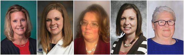  (L-R) Kimberly Koontz, APRN, FNP, Jessica Schneider, APRN, WHNP, Sandra Tate, APN-CS, Eliza Smith, APRN, FNP-BC, and Jeanne Hancock, APRN, FNP-BC.