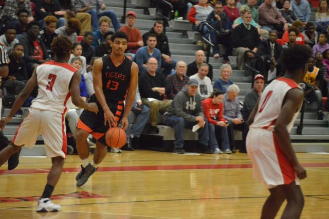 The Tigers' Mark Smith had another huge game on Tuesday night, scoring 32 points to lead Edwardsville over Alton. (Photo by Brent Feeney)
