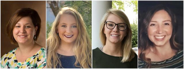 (L-R) Sarah Conoyer, PhD, NCSP, associate professor in the Department of Psychology, SEHHB alumni Julann Scheibal, Katelyn Houba and Mikayla Duncan-Ebner.