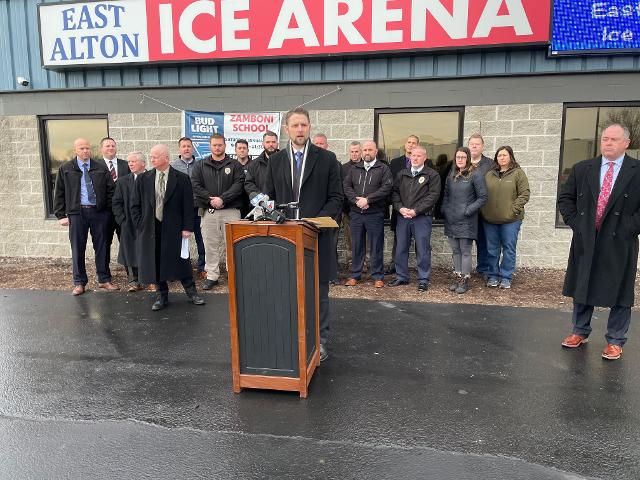 Thursday morning press conference outside the East Alton Ice Arena.