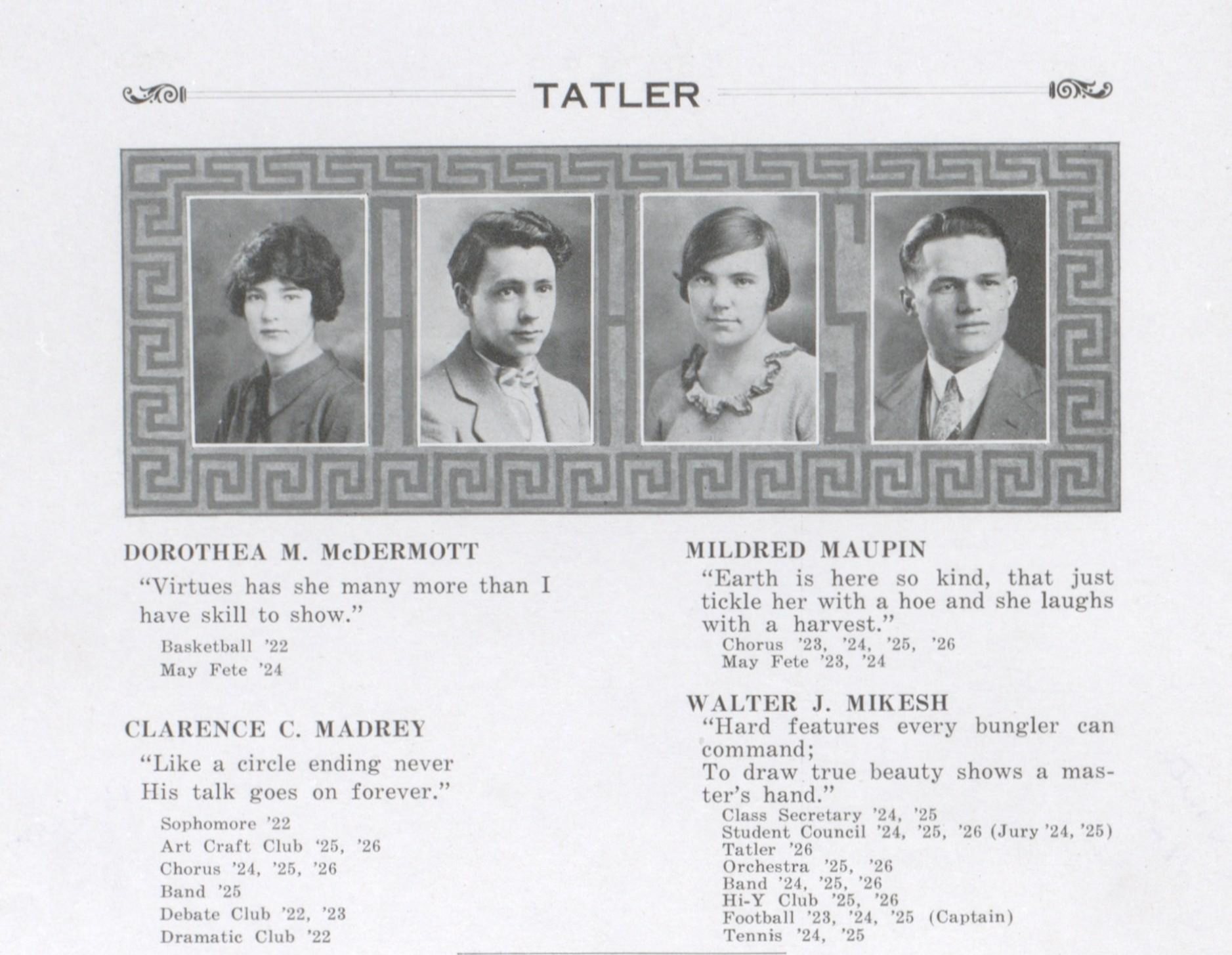 &ldquo;Walter Mikesh.&rdquo; The Tatler, 1926, Page 20.