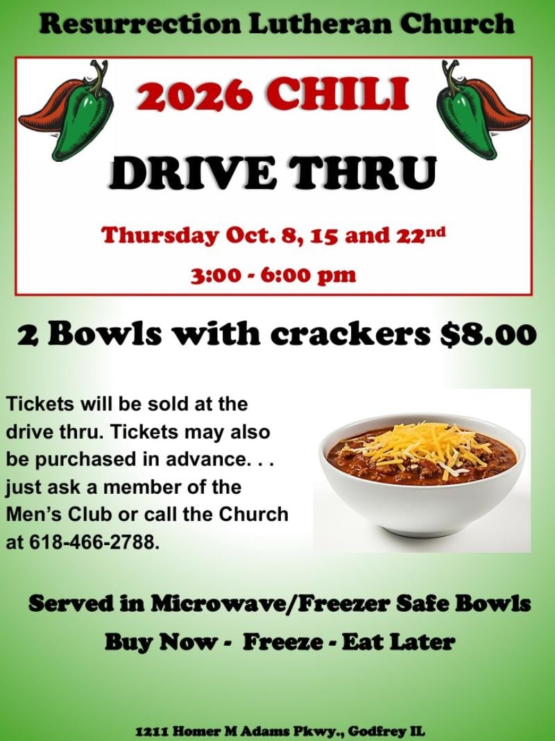 Chili Drive-Thru at Resurrection Lutheran Church Godfrey event flyer