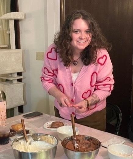 Me, decorating cakes, enjoying Galentine's Day.