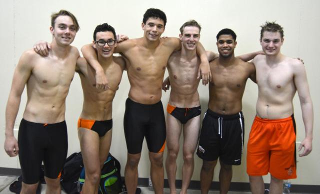 Edwardsville High School boys senior swimmers this season are, from left to right, Alex Naeger, Benny Benson, Tyler Morris, Brian Baggette, Chris McCartney and Spencer Sholl.